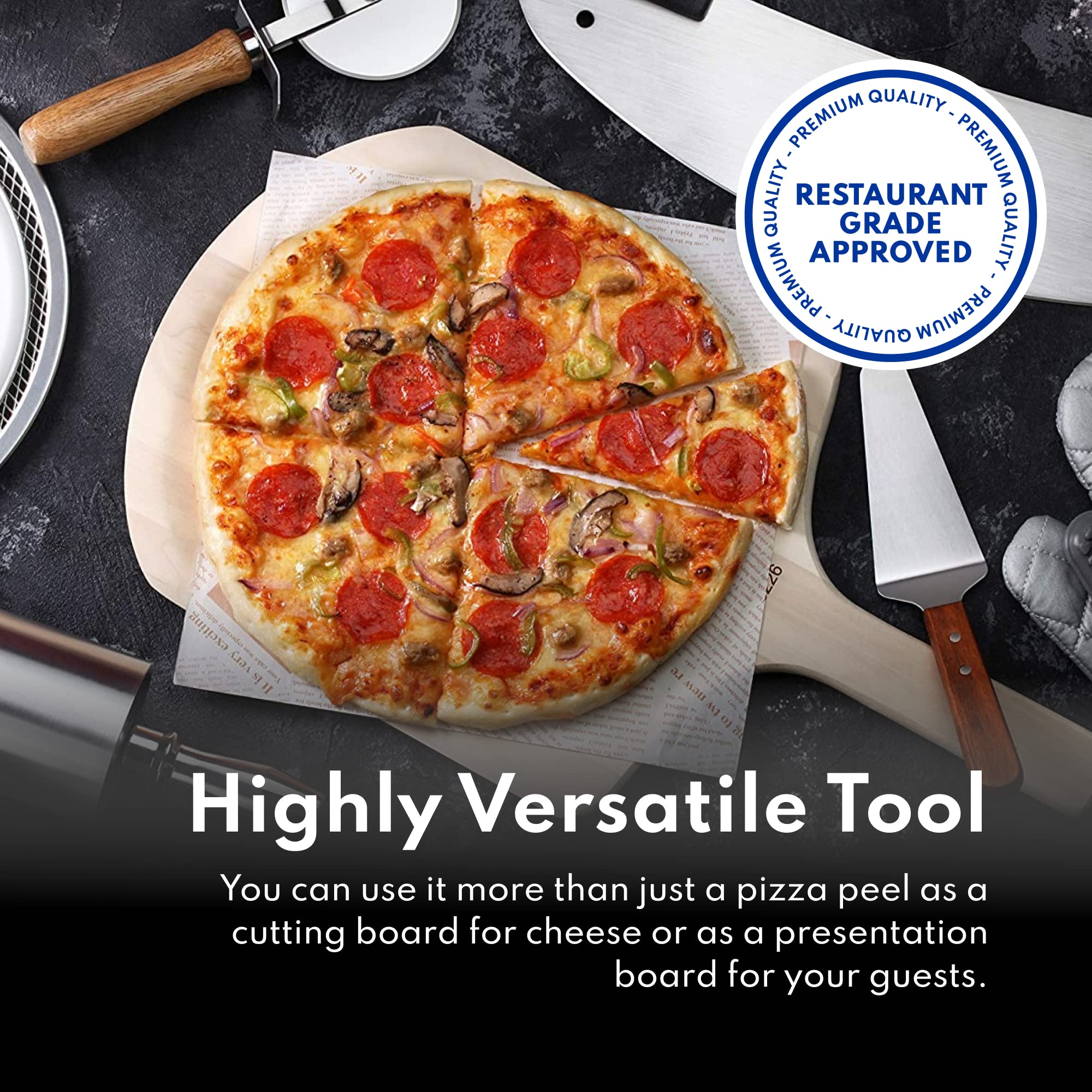 New Star Foodservice lifting pizza action highlighting steady, balanced transfer