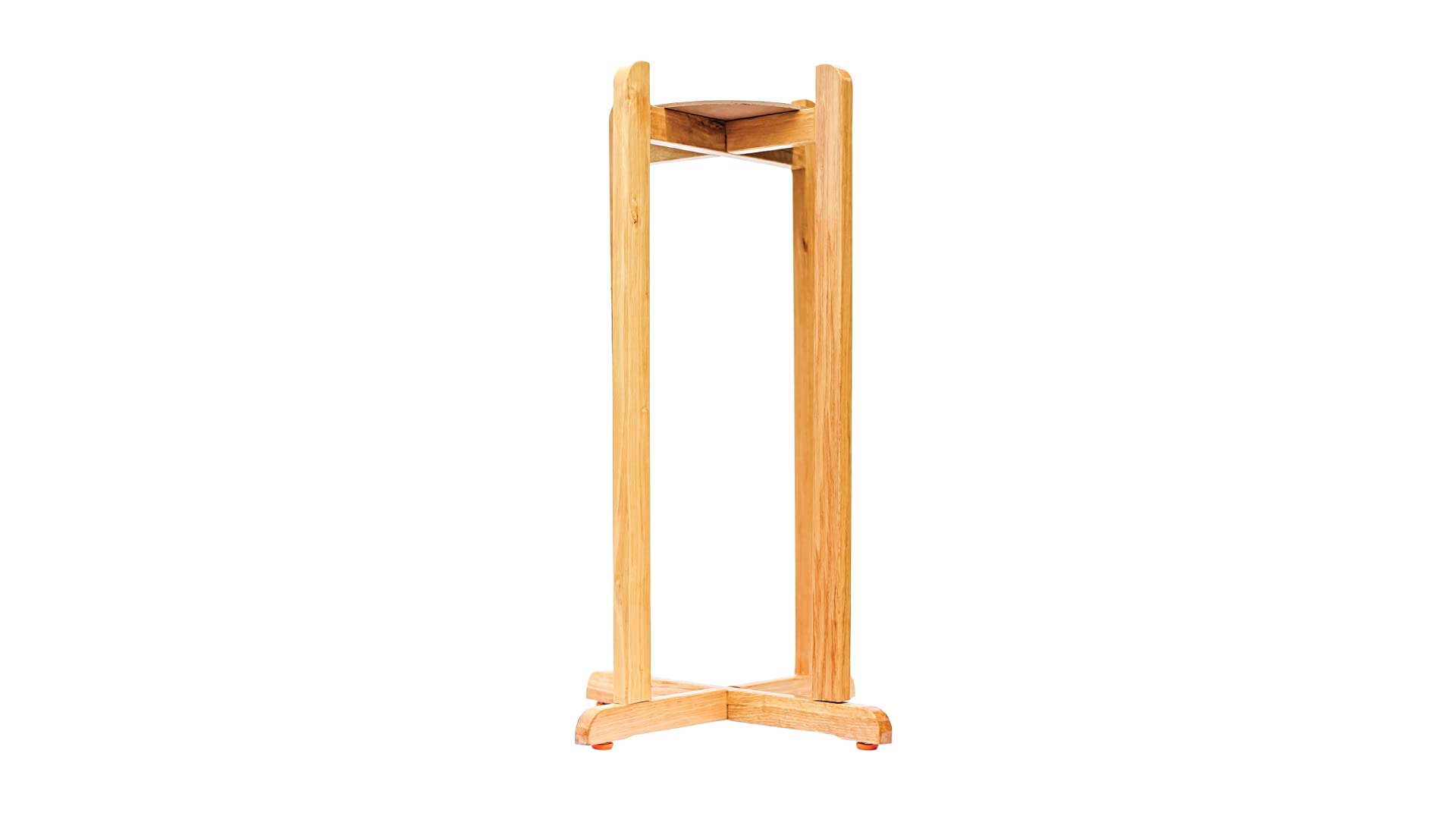 New Wave Enviro front view of natural wood stand showing stability and space-saving