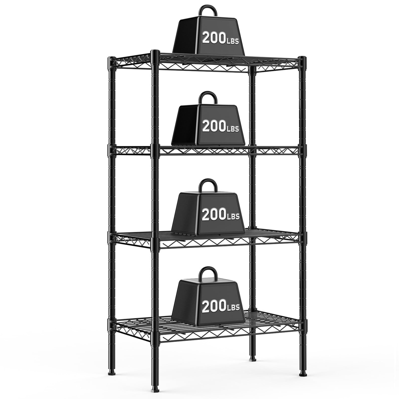 NEWBULIG front view assembled rack showing sturdy storage and space savings