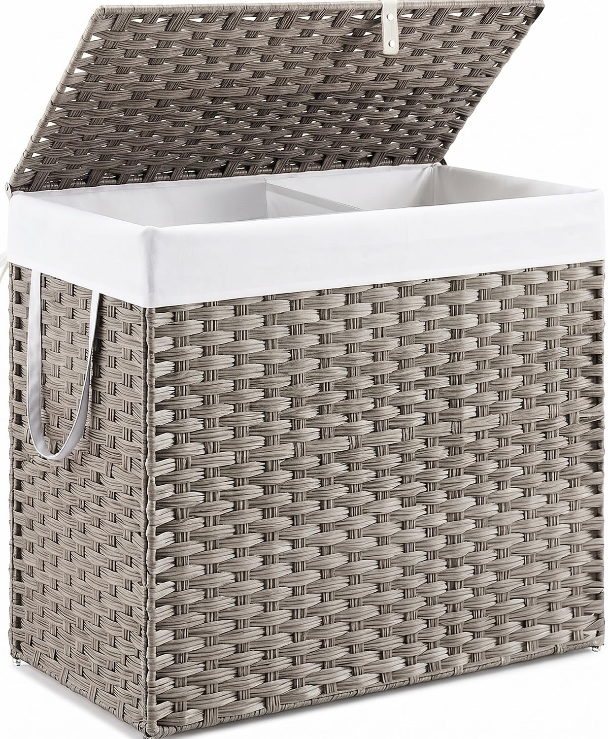 NEWBULIG front view with lid showing organized, neat laundry storage benefit
