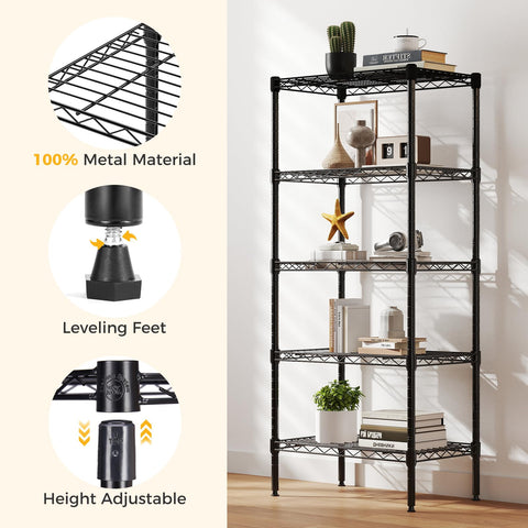 NEWBULIG shelving in kitchen holding appliances to save counter space and improve access
