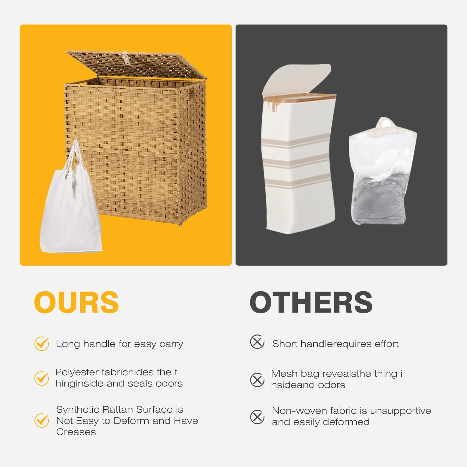 NEWBULIG lid detail illustrating concealed laundry and odor-reduction benefit