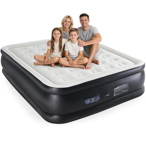 NEWBULIG queen air mattress front view showing raised double-height comfort