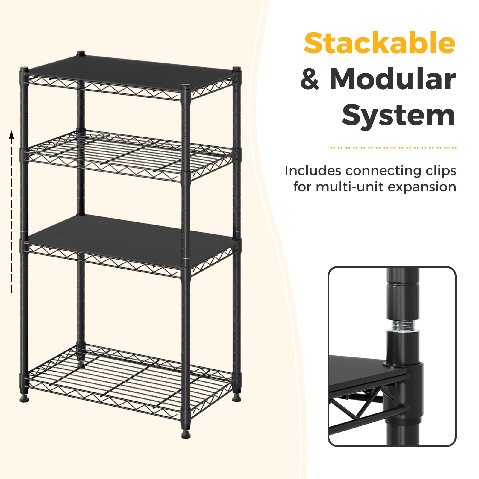 NEWBULIG shelf adjustment detail showing tool-free customization benefit