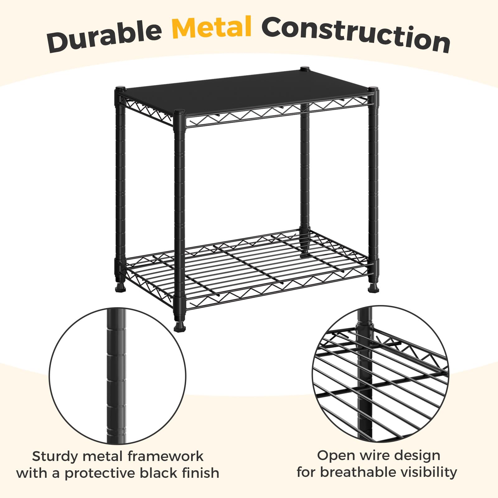 NEWBULIG shelf loaded with boxes demonstrating 200 lb per-shelf capacity and strength