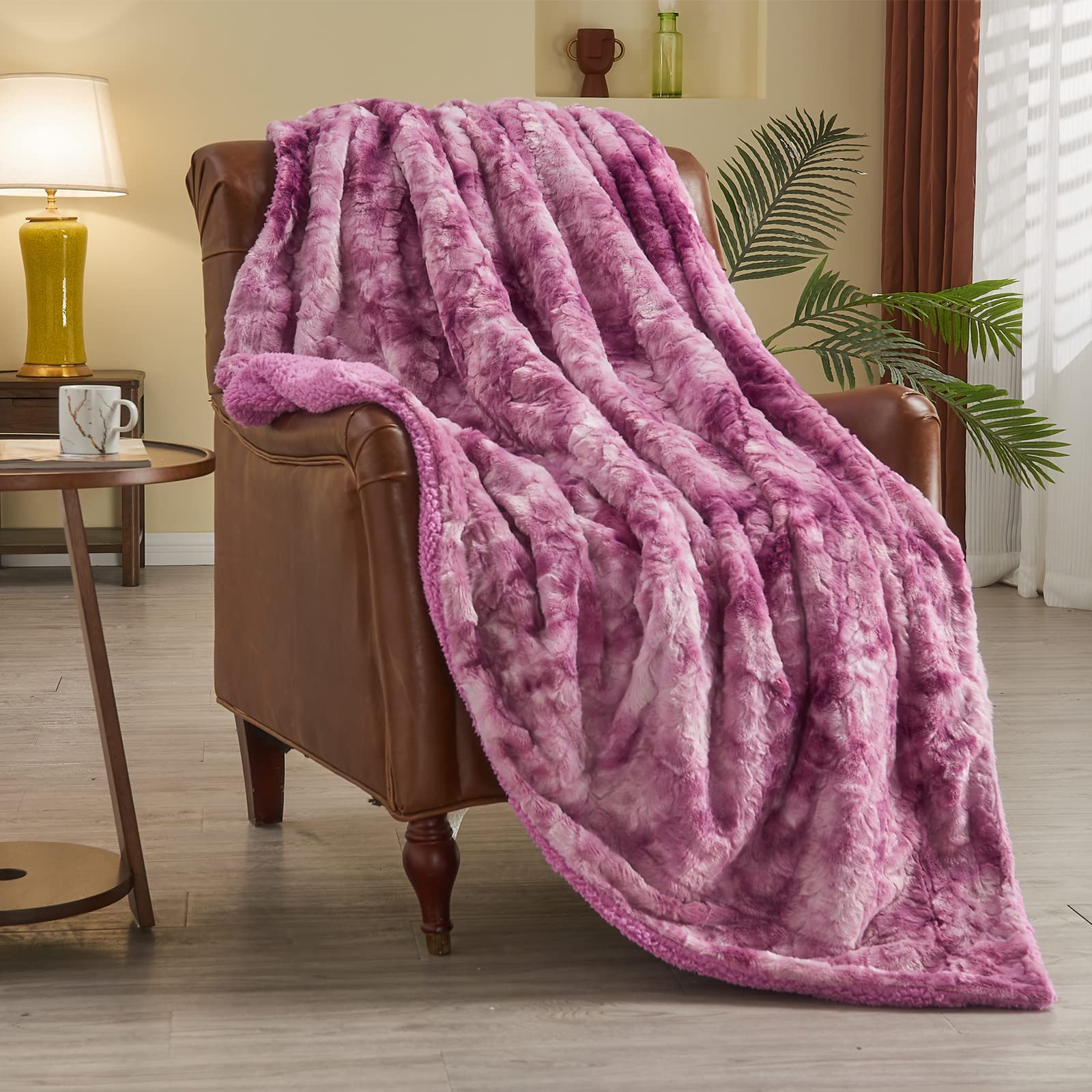 NEWCOSPLAY front view of light purple throw blanket showing full reversible design and cozy look