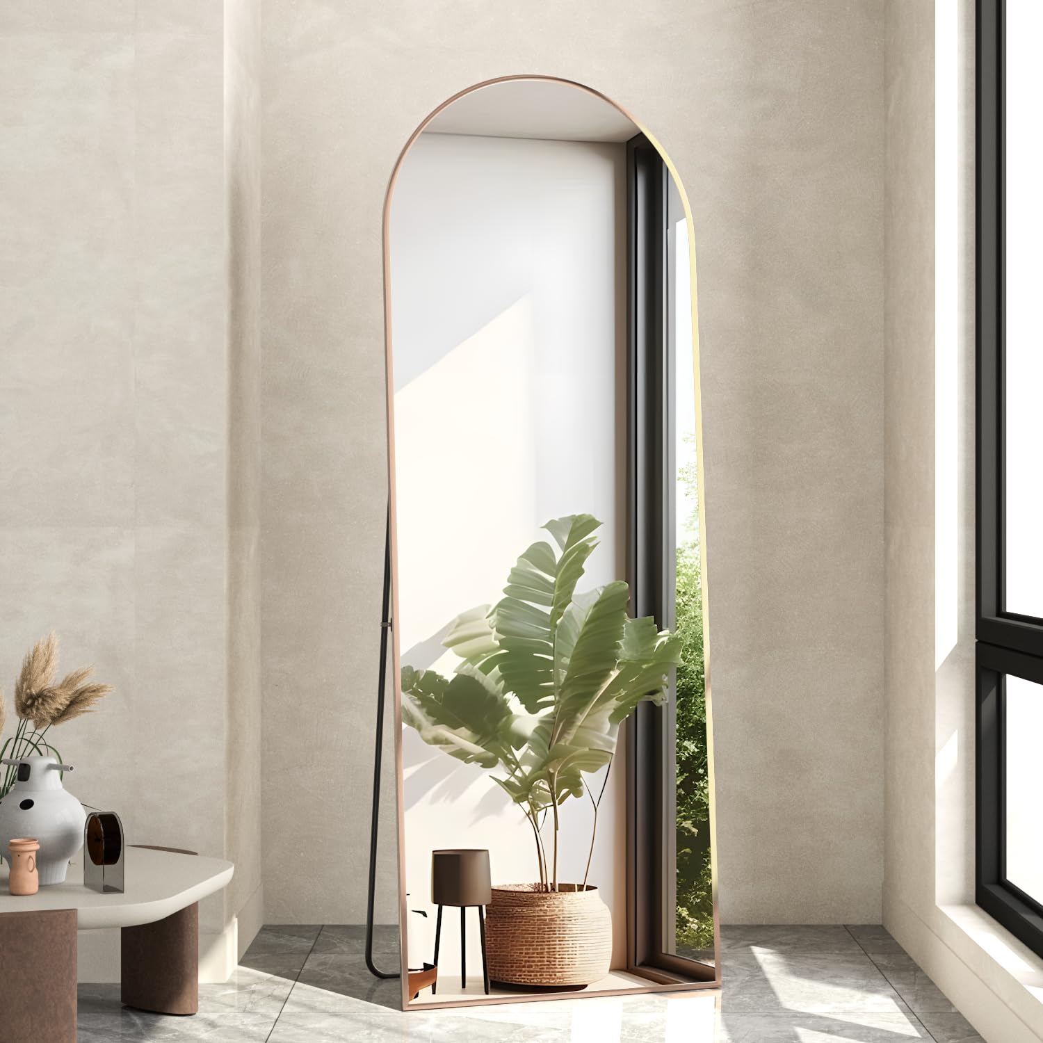 NEUWEABY front view of arched full length mirror enhancing room brightness
