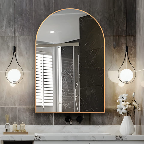 NEUWEABY gold arched mirror front view brightens room
