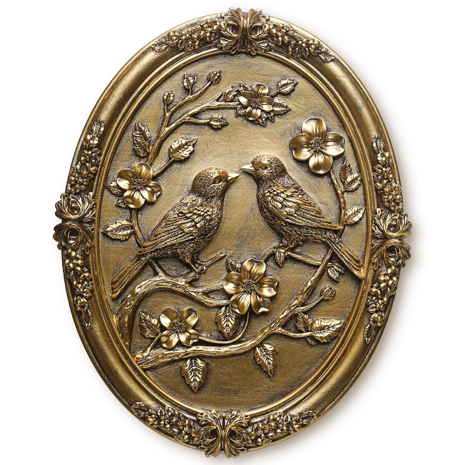 Newinhome front view of vintage bird sculpture showing ornate oval frame benefit: instant focal point