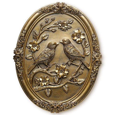 Newinhome front view of vintage bird sculpture showing ornate oval frame benefit: instant focal point