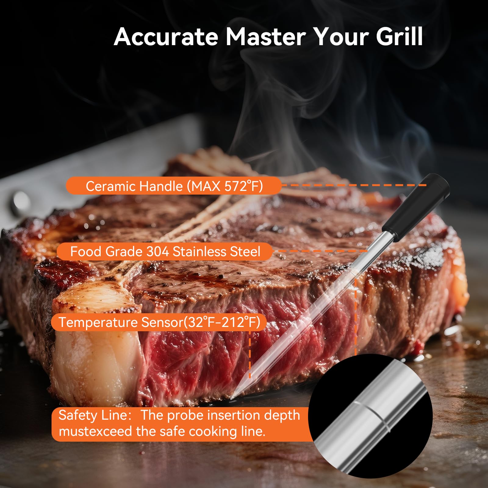 Newise probe inserted in roast inside oven demonstrating remote monitoring