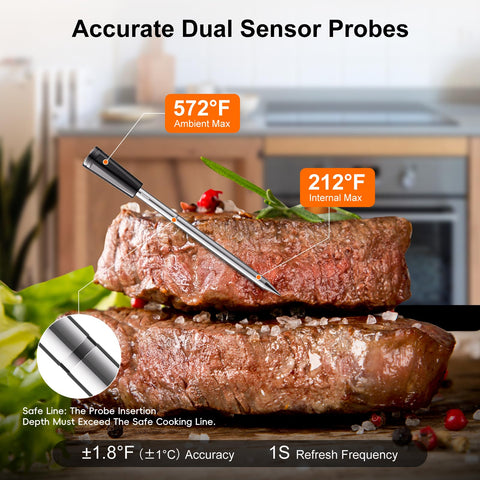 Newise probes on an oven rack illustrating heat resistance and dishwasher safety