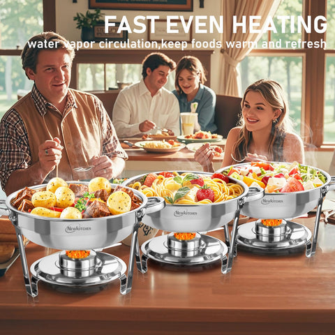 NEWKITCHEN chafing dish set in buffet line demonstrating even food holding and professional look