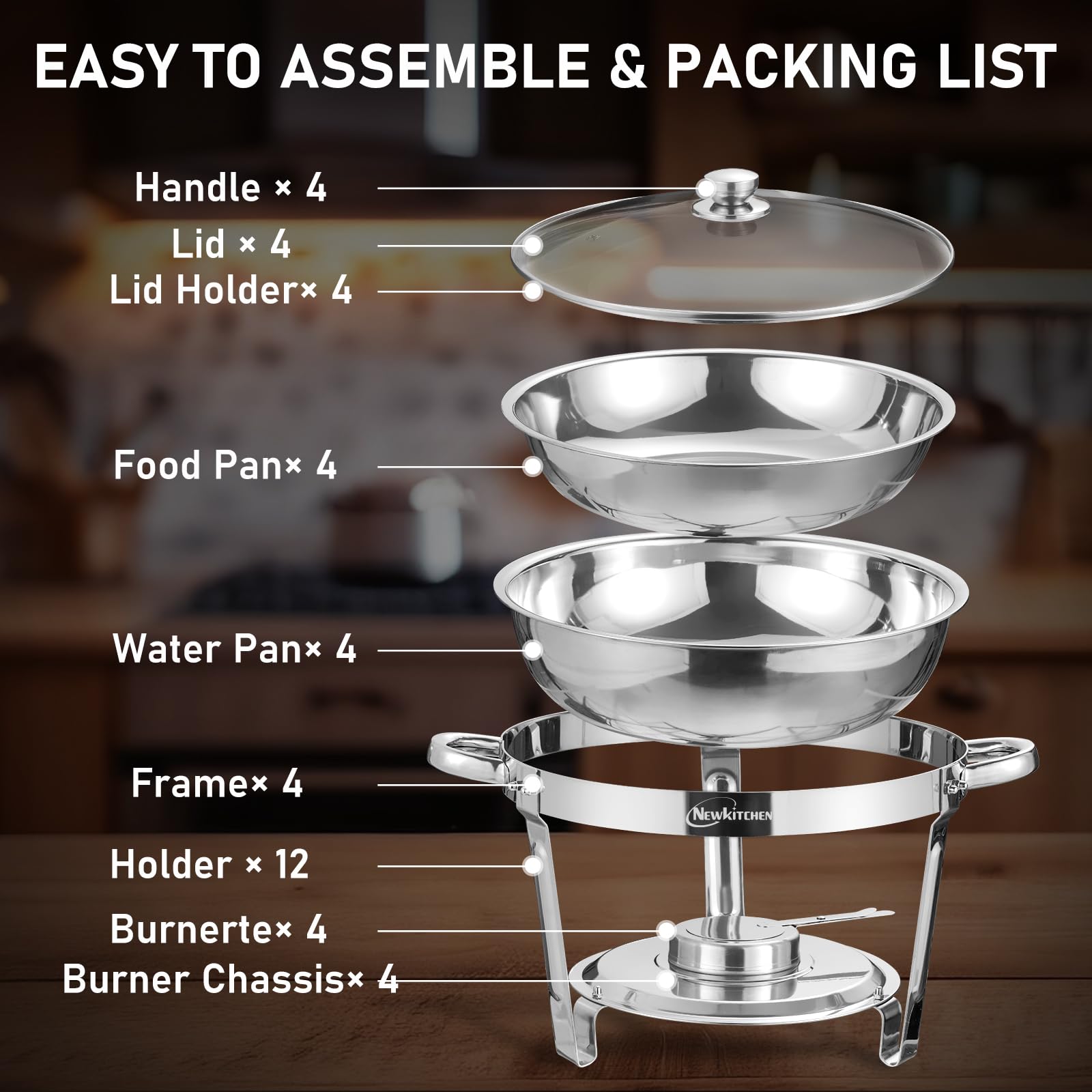 NEWKITCHEN chafing dish beside common items for scale helping plan serving quantities