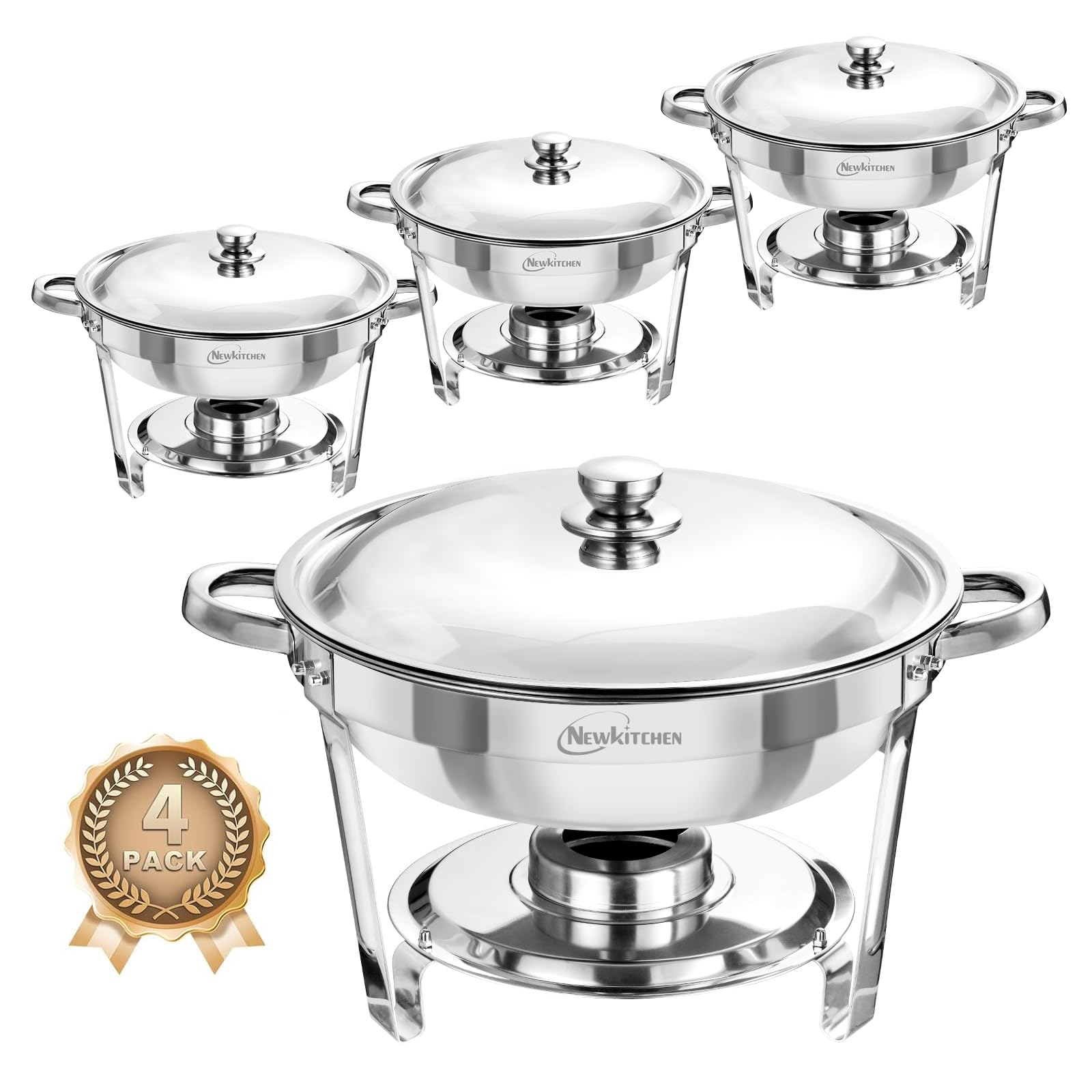 NEWKITCHEN front view of chafing dish showing polished stainless finish and professional look