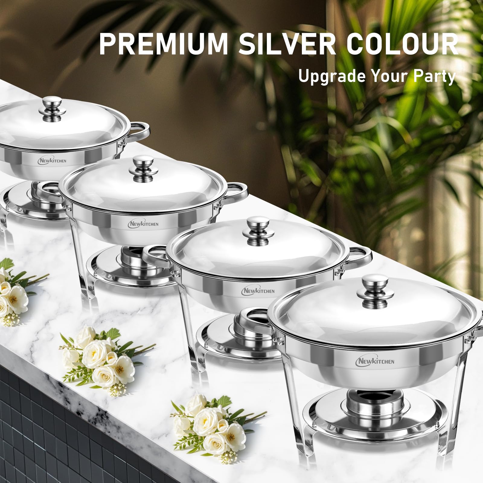 NEWKITCHEN chafing dish in buffet lineup showing attractive presentation and service flow