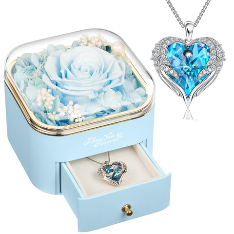 NEWNOVE light blue preserved rose front view showing long-lasting beauty