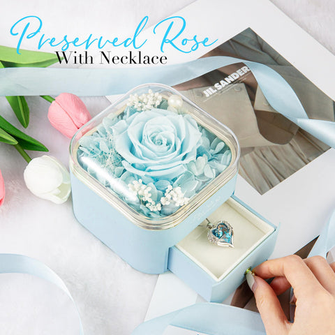 NEWNOVE preserved rose and necklace open gift box creating elegant presentation