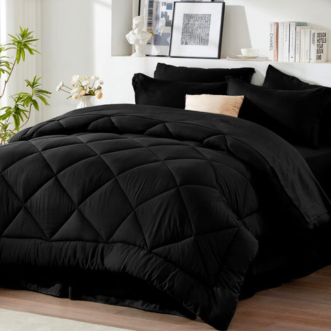 Newspin front view of black king comforter showing cozy finish and stylish look