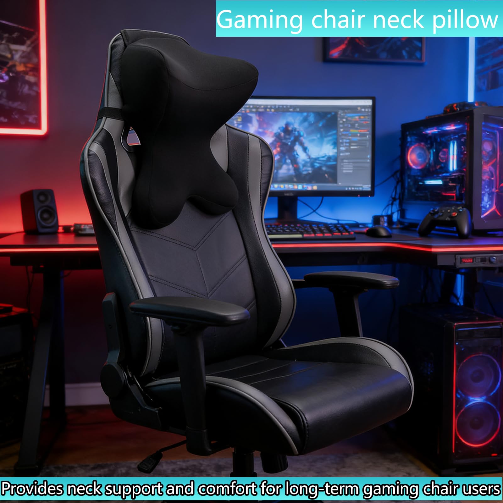 Newsty on gaming chair setup illustrating ergonomic posture support