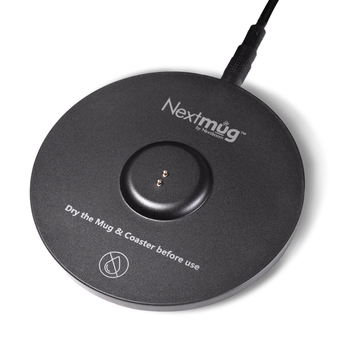 Nextmug docking coaster front view showing compact base and stable platform for convenience