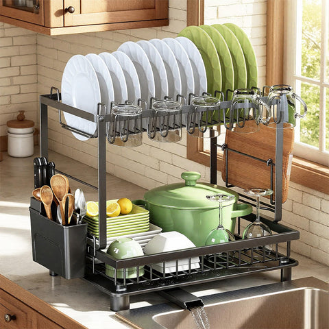 Nfnoyp front view full setup showing organized plates and utensils for compact drying