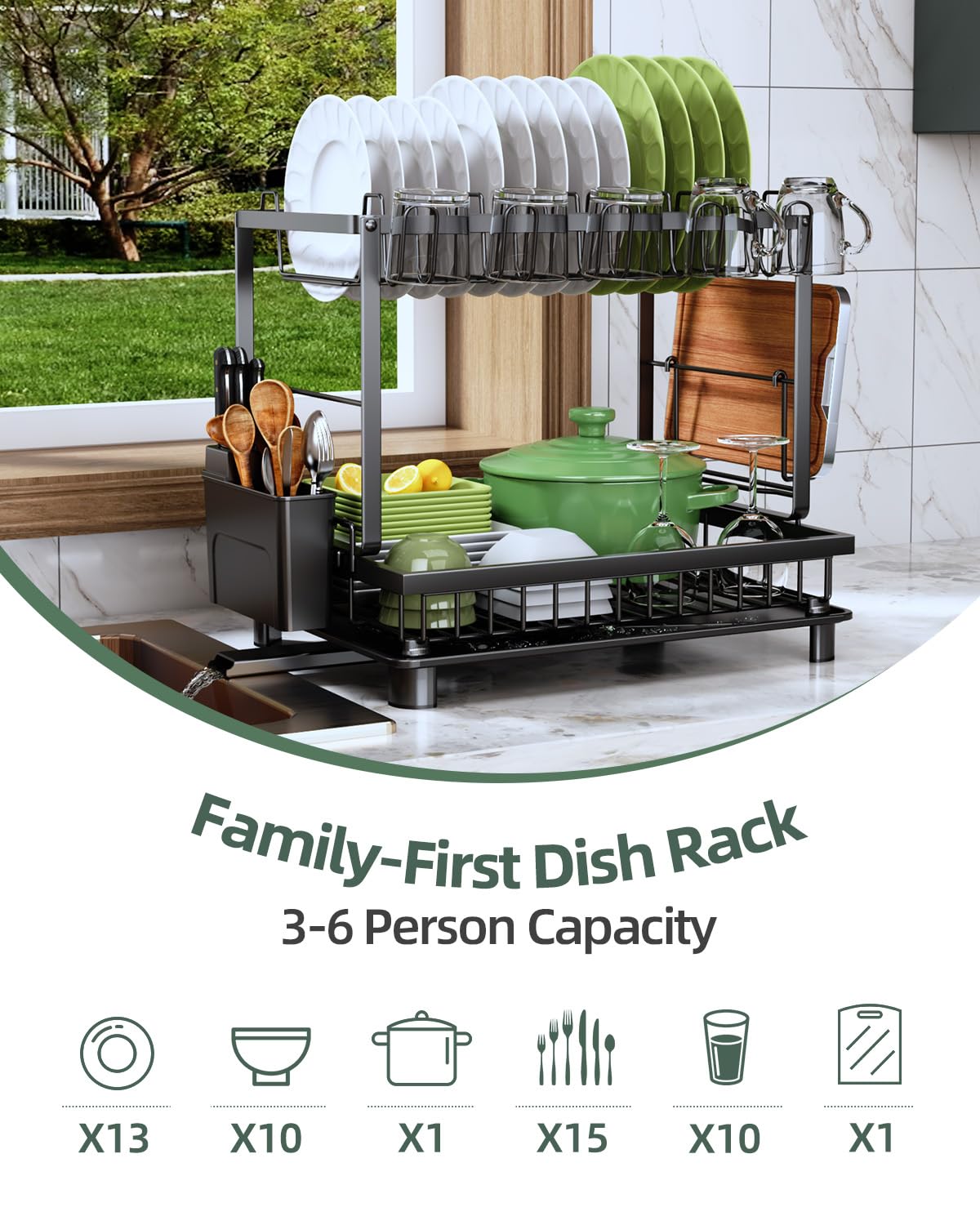 Nfnoyp on a modern kitchen counter showing practical, clutter-free dish drying