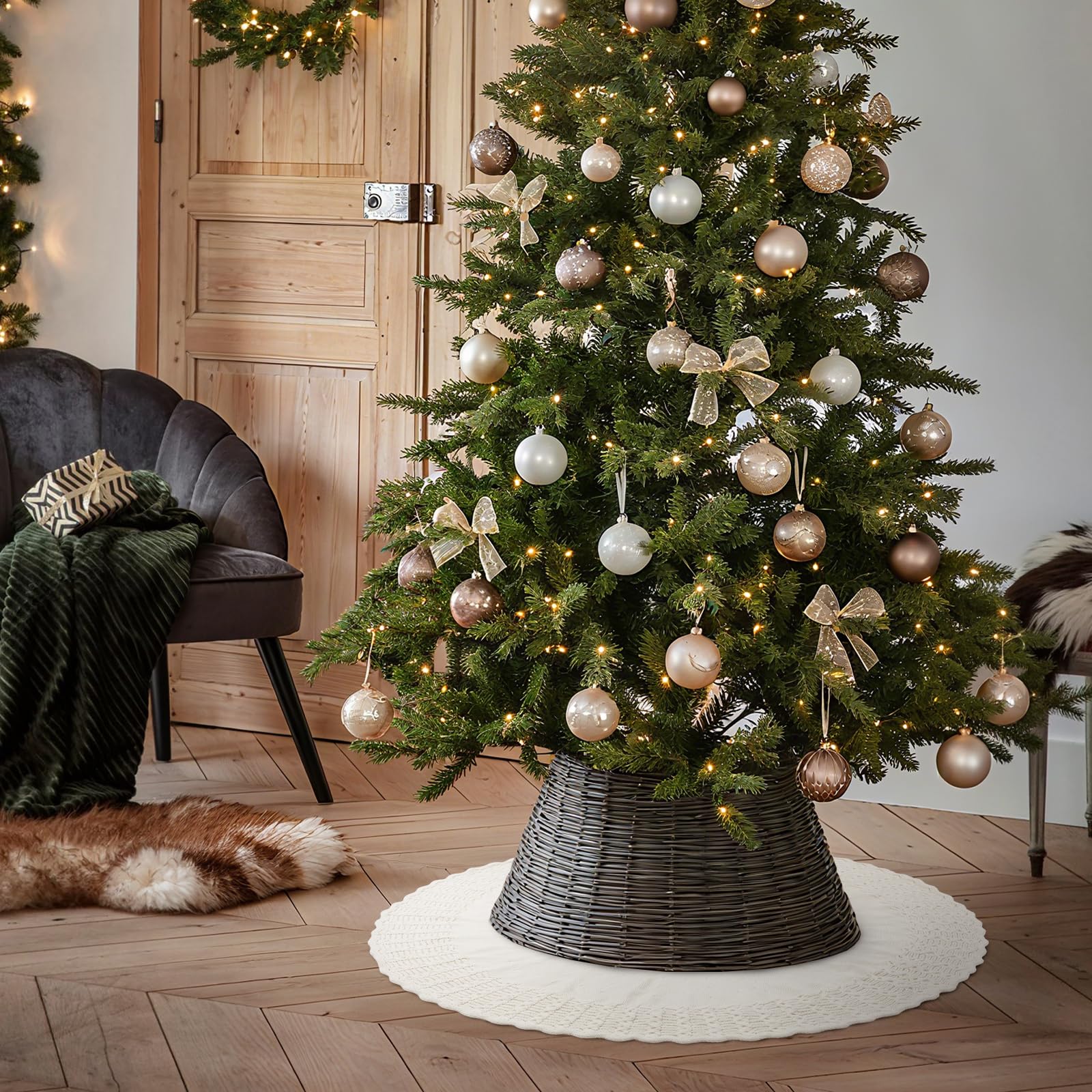 NIBESSER farmhouse living room scene showing how the skirt complements rustic decor