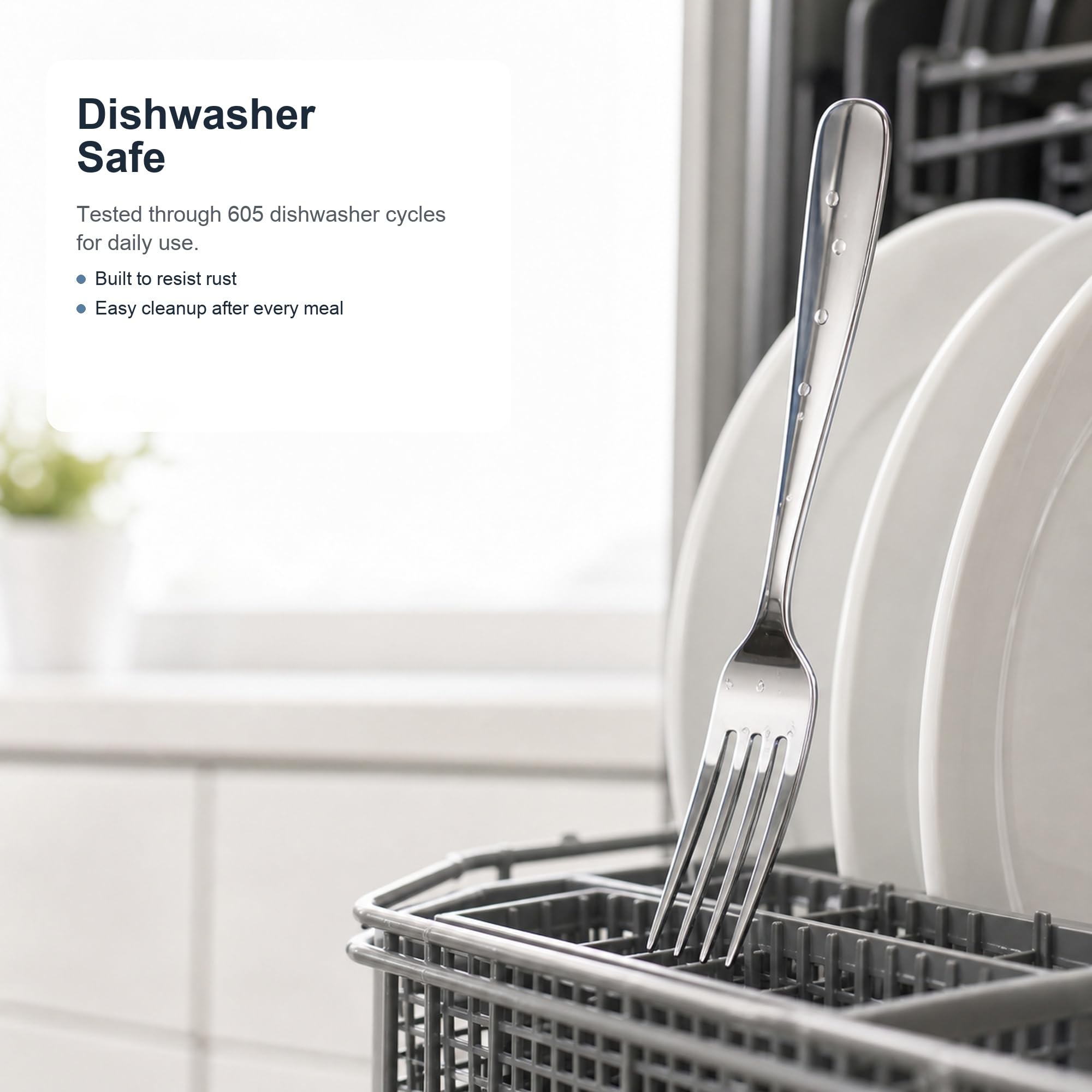 Nice Kitchen detailed shot of four-tine fork demonstrating sturdy tines and reliable piercing