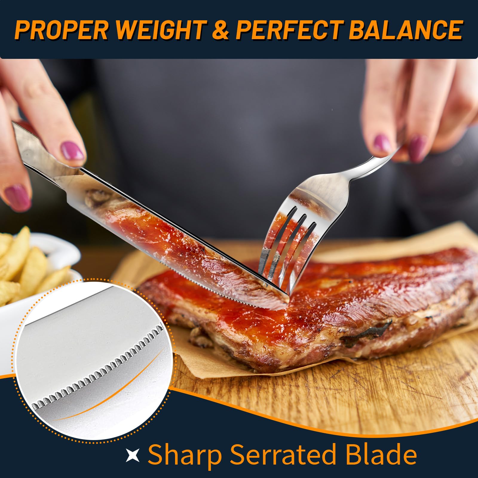 Nice Kitchen knife blade edge close-up showing sturdy cutting performance