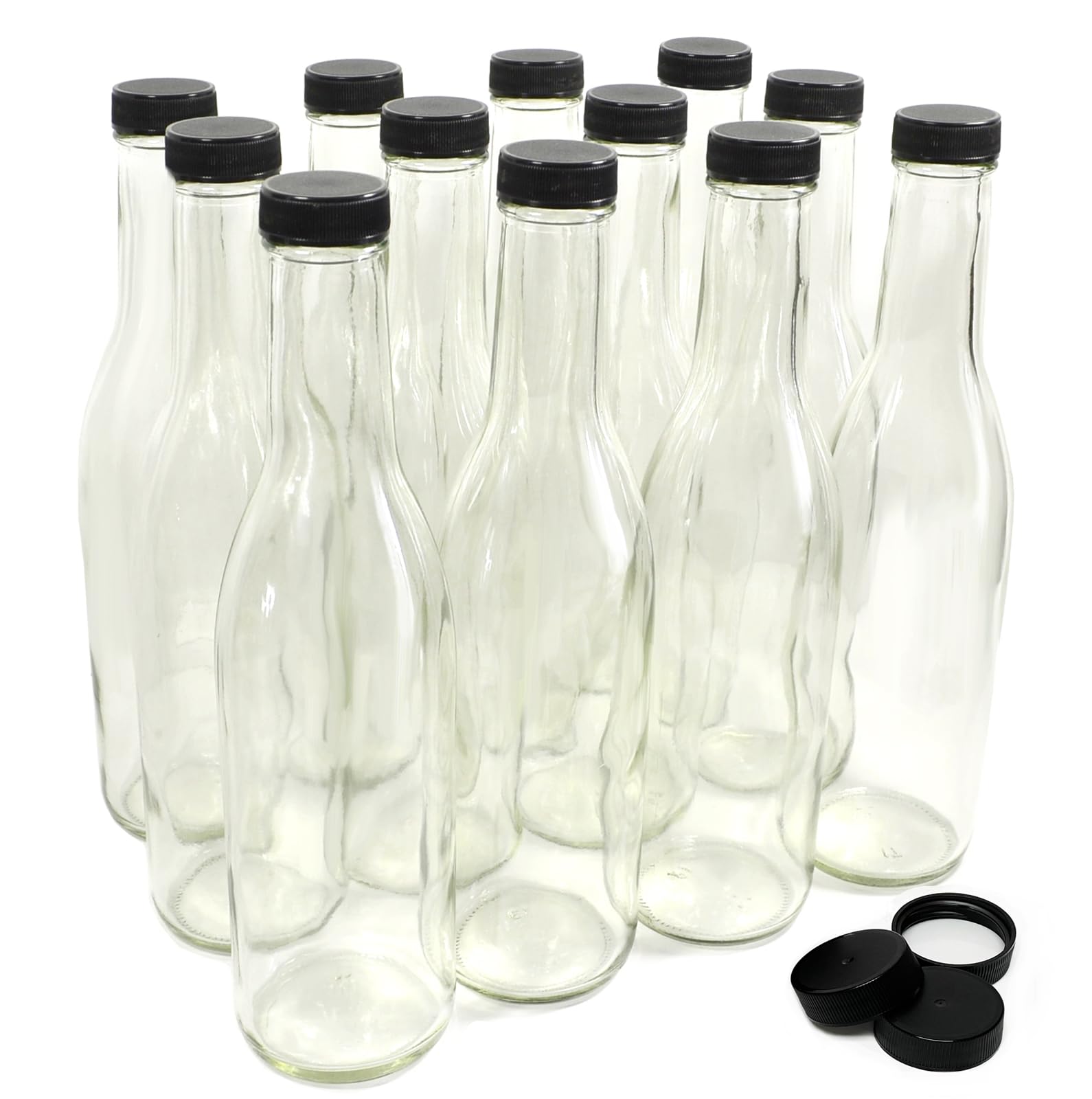 nicebottles front view of clear 12oz bottles showing clean presentation and easy labeling