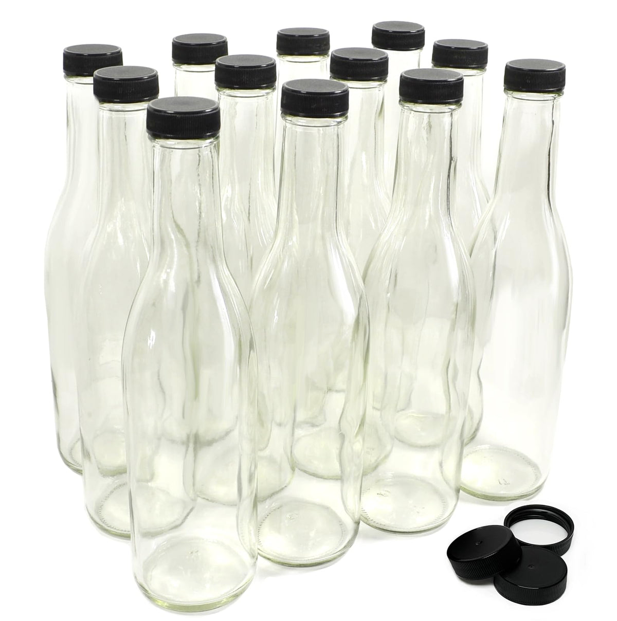 nicebottles front view of clear 12oz bottles showing clean presentation and easy labeling