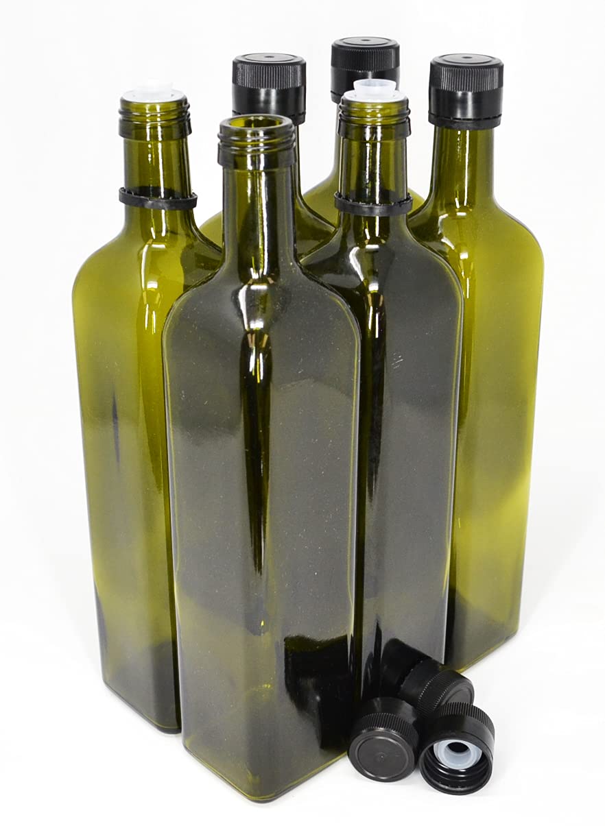 nicebottles front view of six green 750ml bottles showing cohesive set and elegant storage