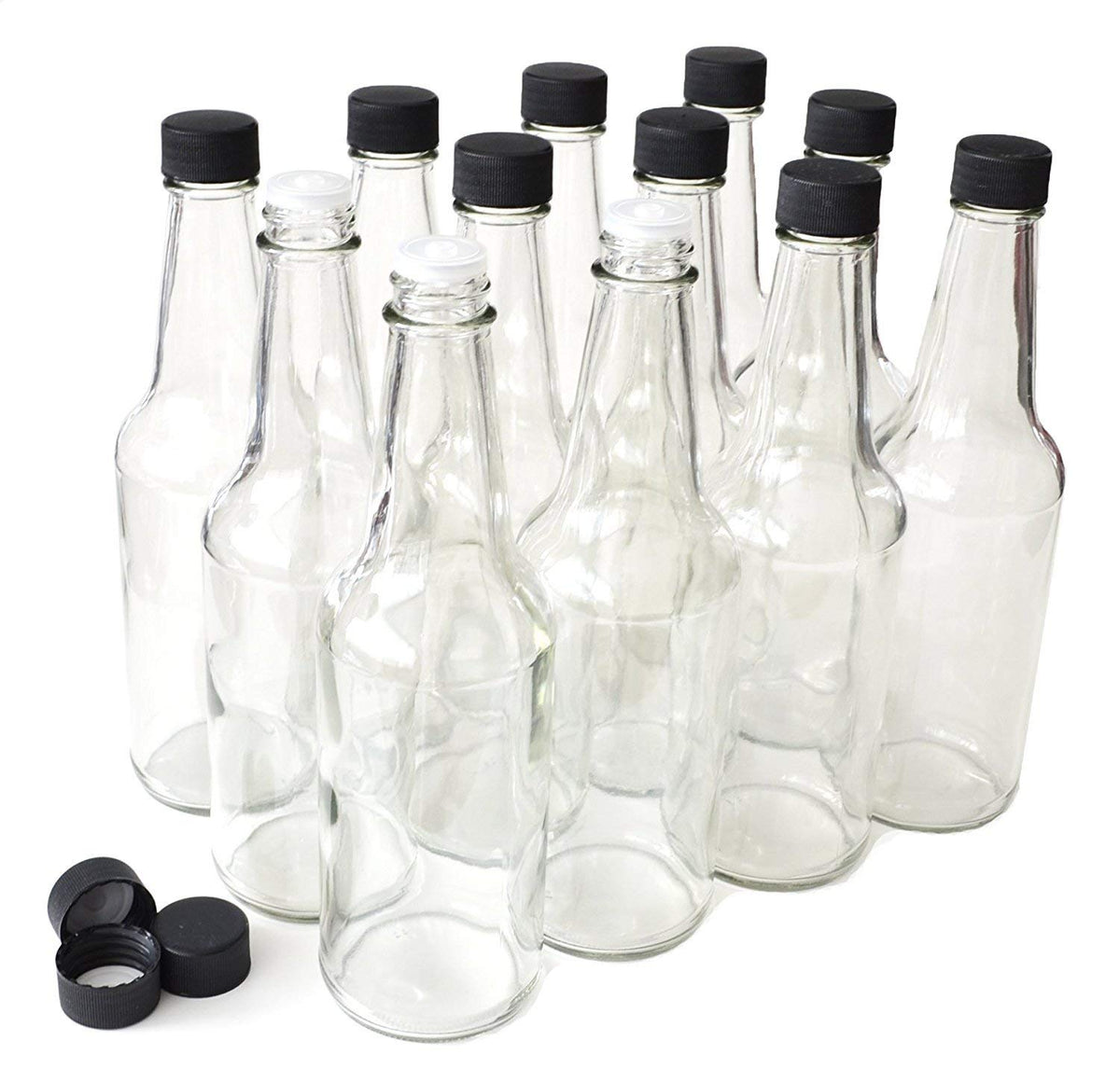 nicebottles front view 12-pack showing clear glass bottles for attractive display