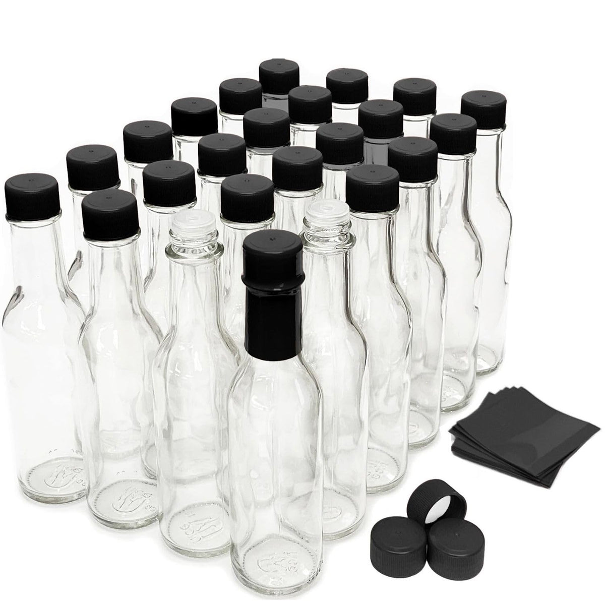 nicebottles front view of 24-pack clear glass bottles showing uniform rows and presentation benefit