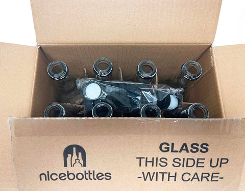nicebottles bottle next to a 12 oz measure for scale showing accurate 375ml capacity