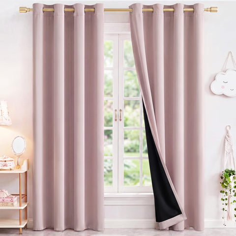 NICETOWN front view of blush pink blackout panels showing elegant drape and color