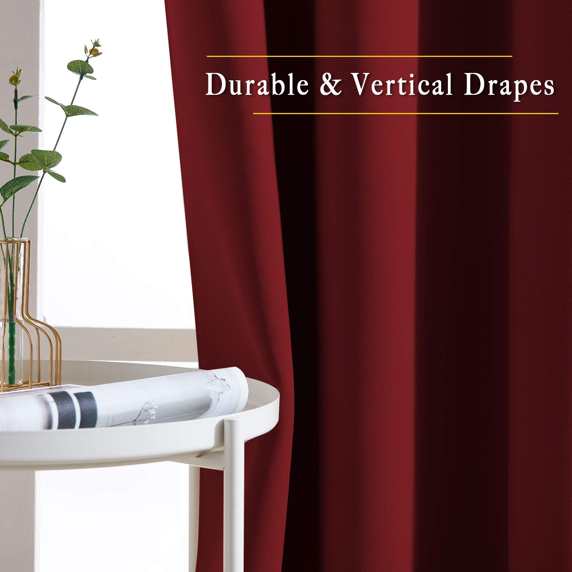 NICETOWN curtains alongside tape measure showing exact 52x84 sizing