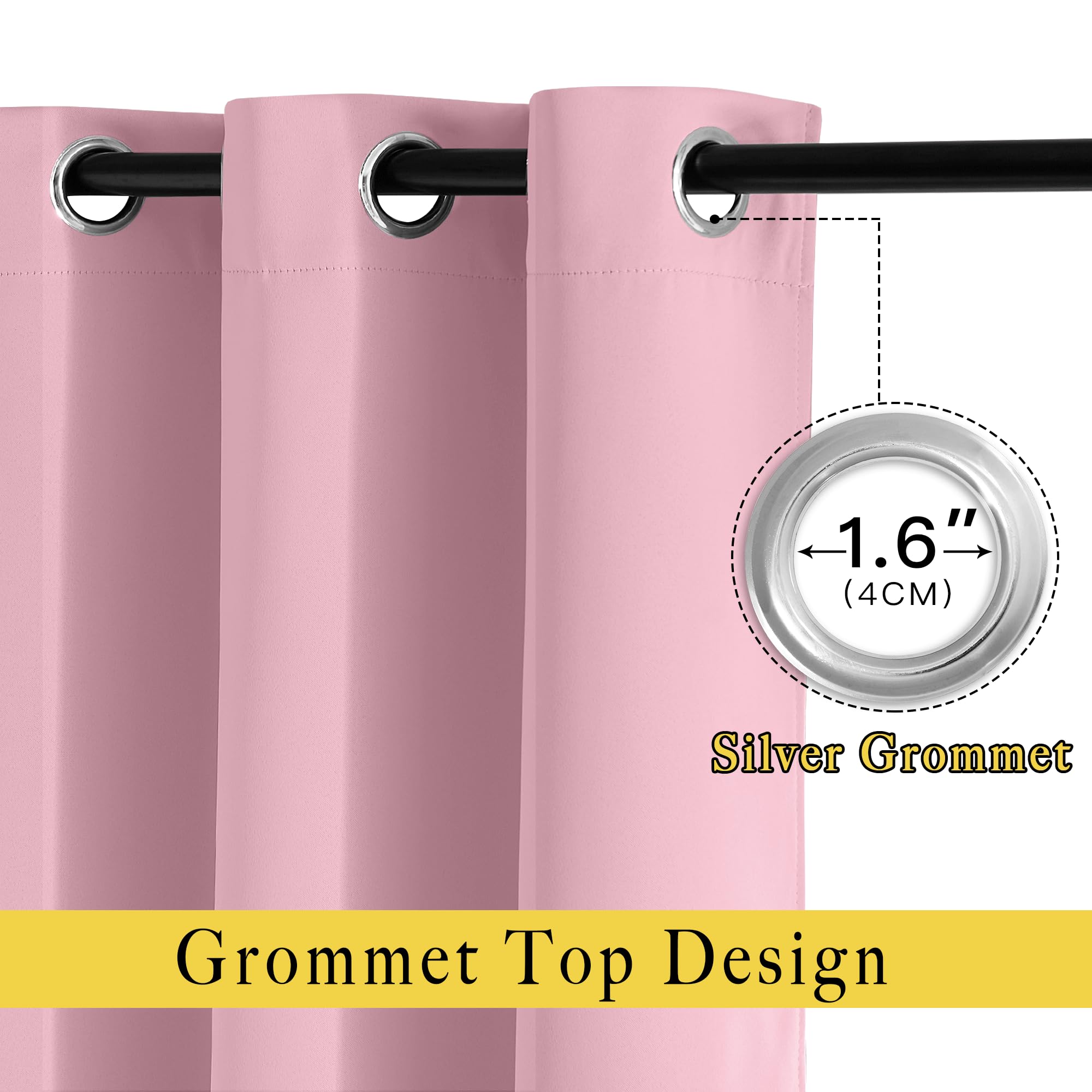 NICETOWN close-up of silver grommet top for easy installation benefit