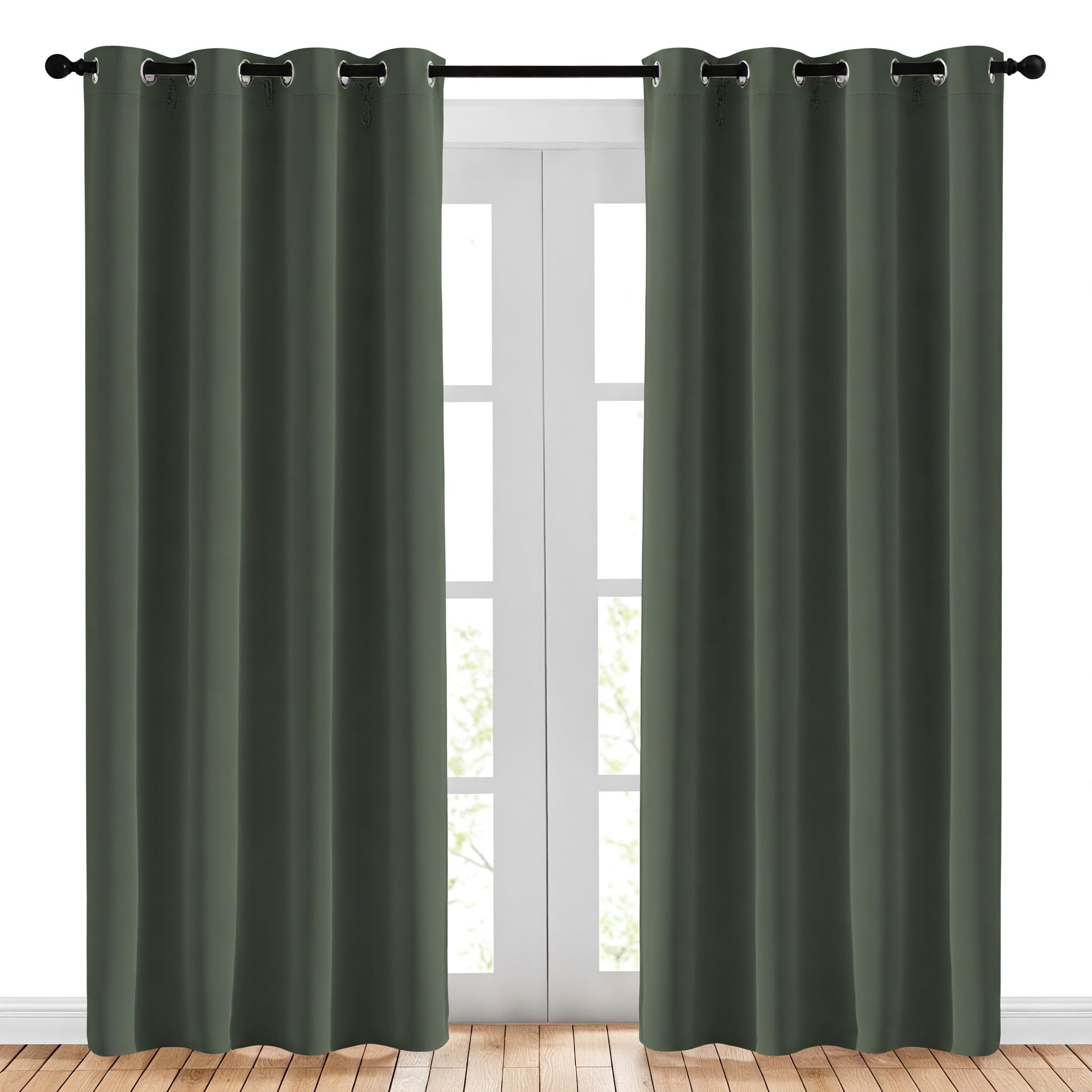 NICETOWN front view showing dark mallard panels and neat drape, enhances privacy