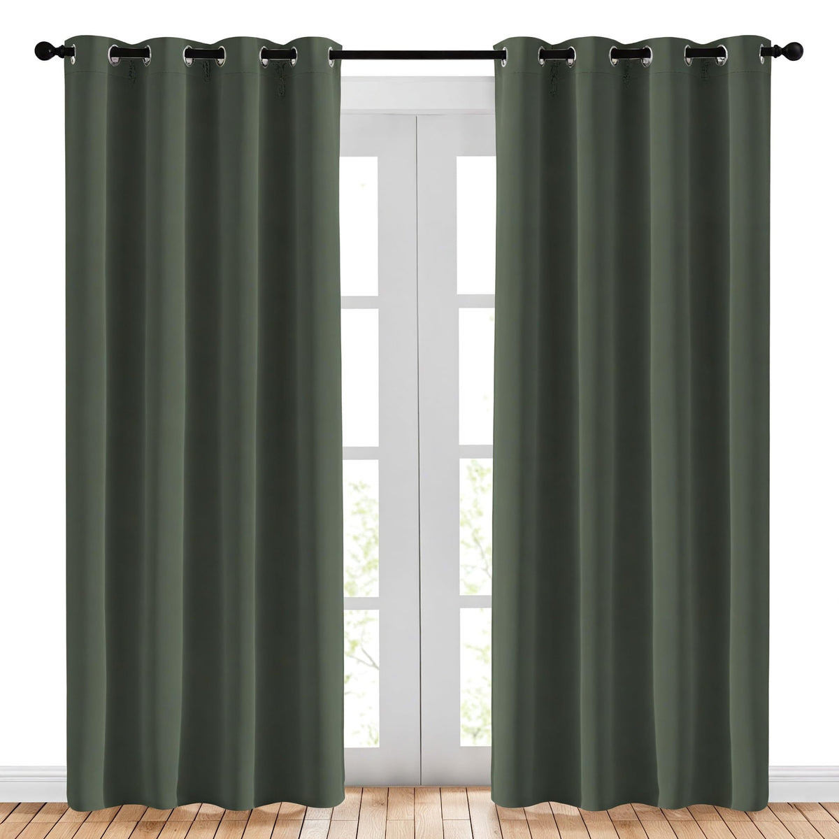 NICETOWN front view showing dark mallard panels and neat drape, enhances privacy