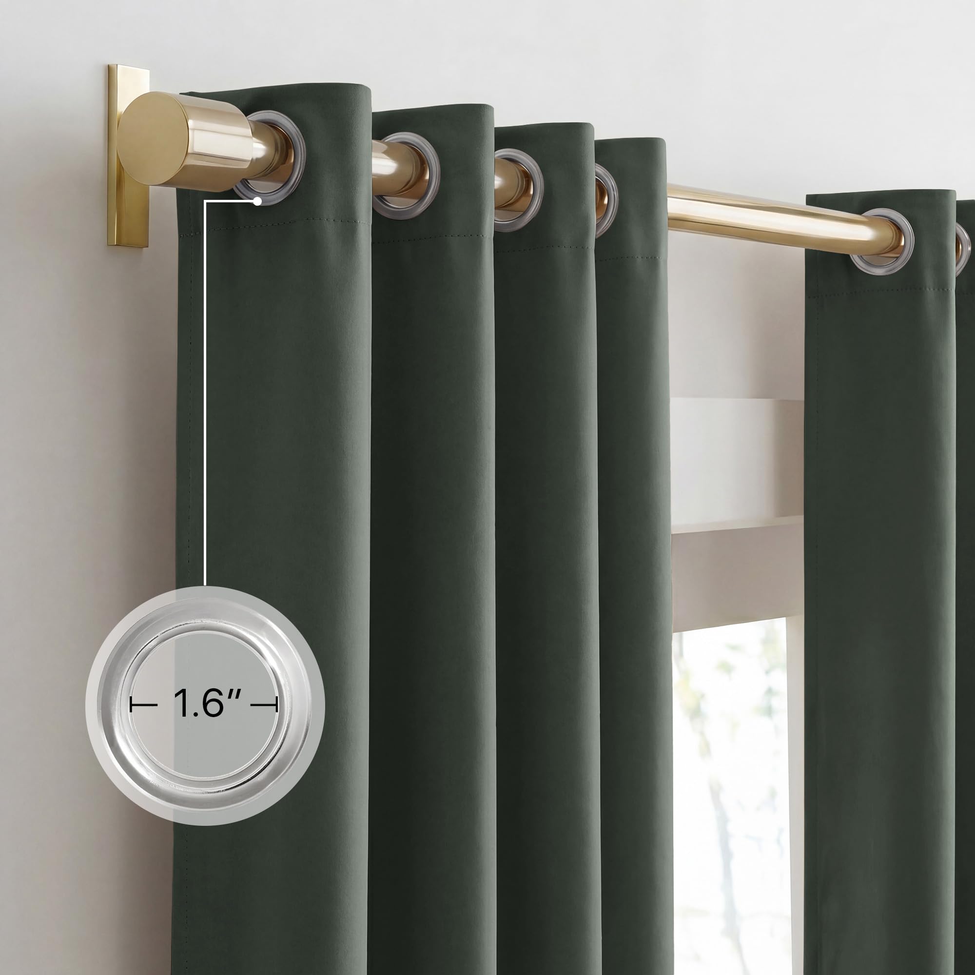 NICETOWN curtain beside ruler showing 52x84 inch panel size for accurate scale