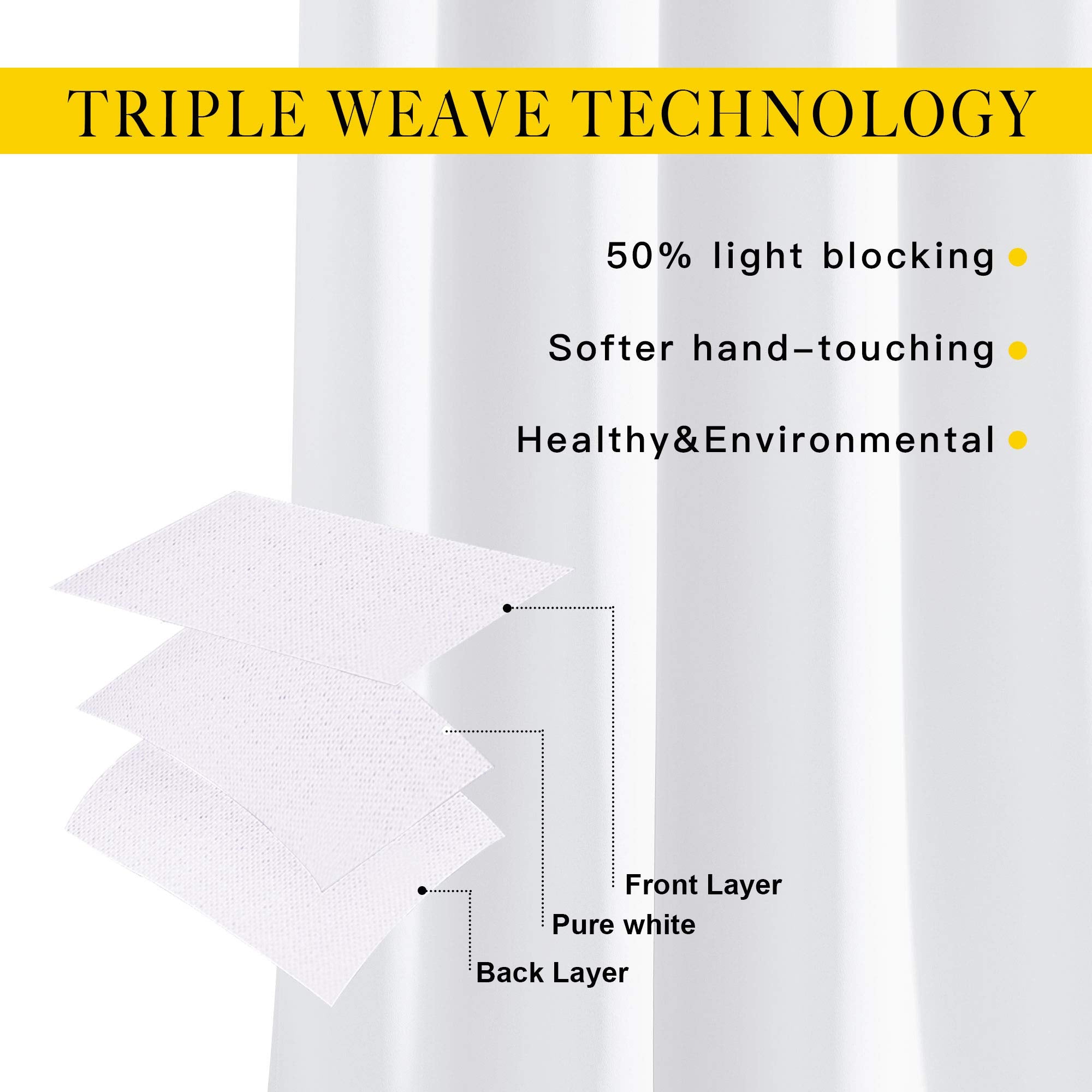 NICETOWN fabric triple-weave detail highlighting pure white yarn for consistent color