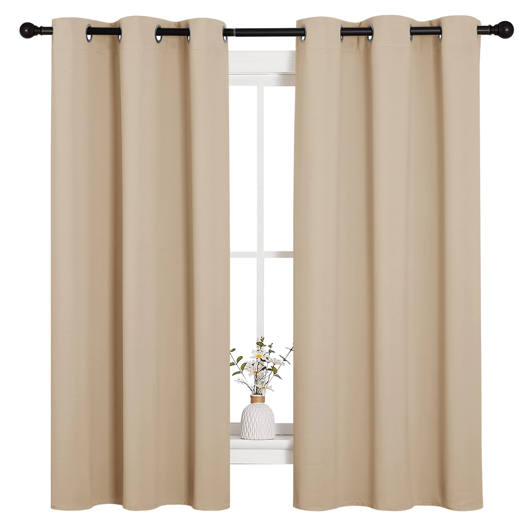 NICETOWN front view of two Biscotti Beige panels showing neat packaging and ready-to-hang convenience