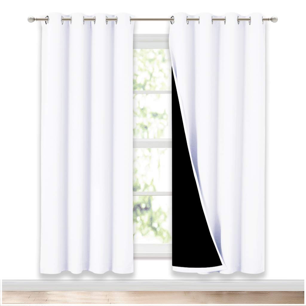 NICETOWN front view of white blackout curtain set showing clean modern look and privacy