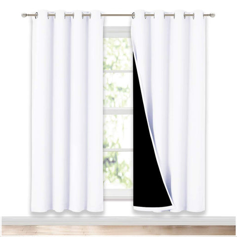 NICETOWN front view of white blackout curtain set showing clean modern look and privacy