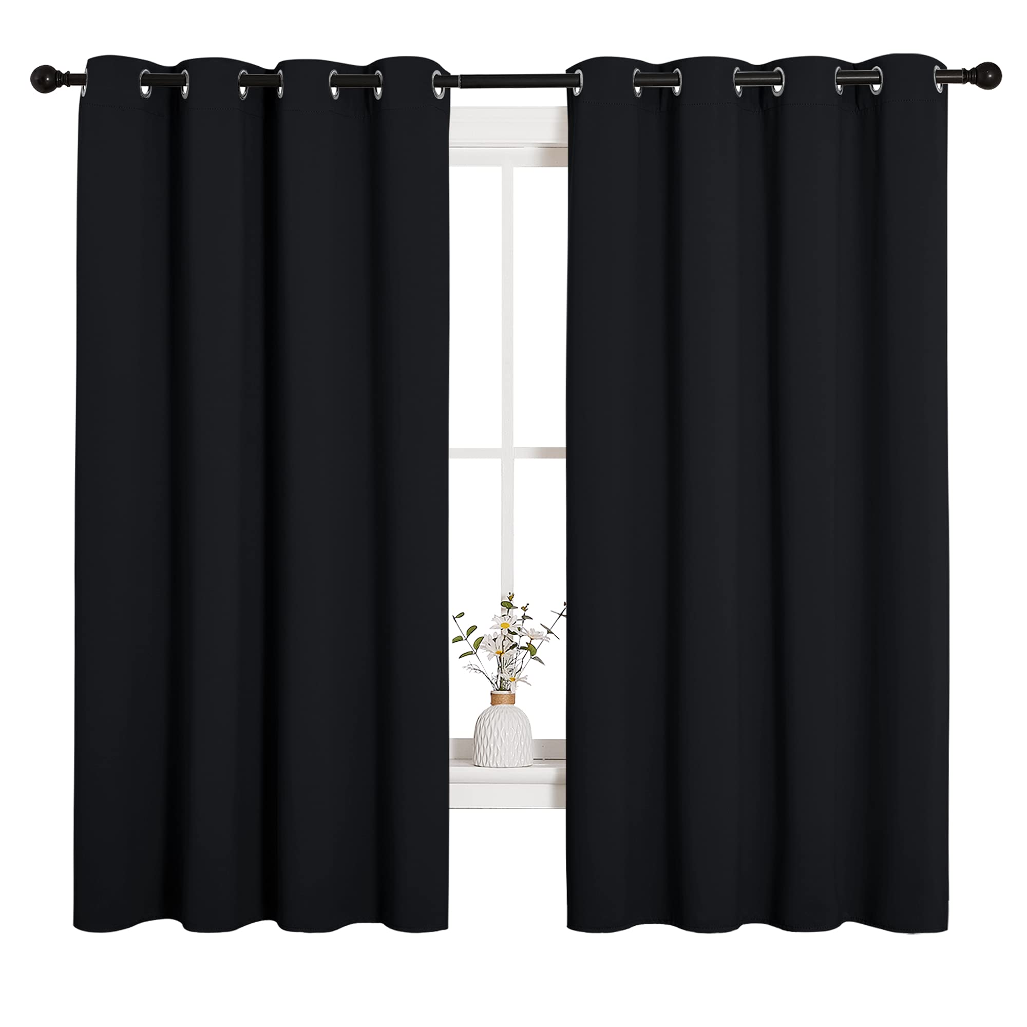 NICETOWN front view showing both black panels and grommet tops for easy hanging