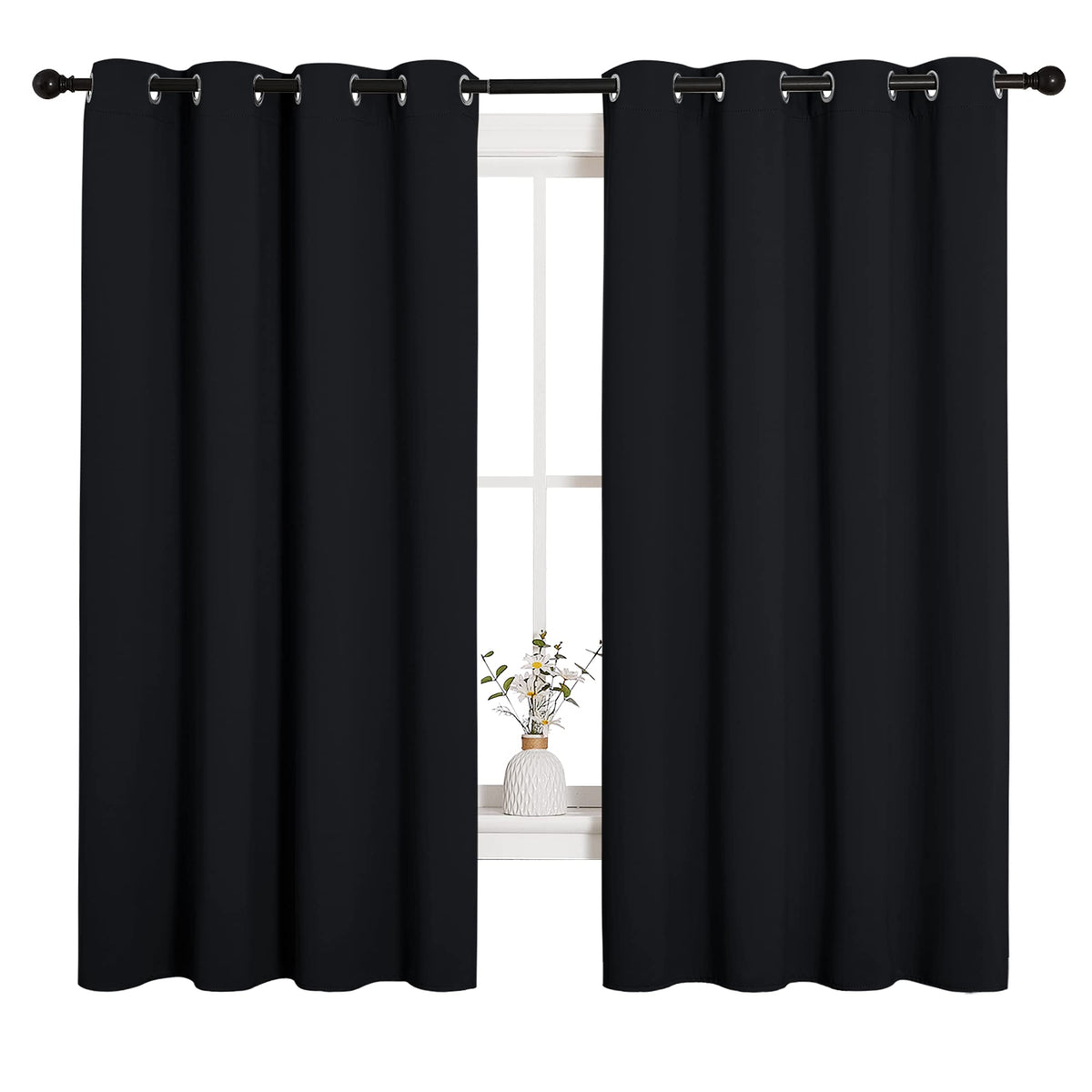 NICETOWN front view showing both black panels and grommet tops for easy hanging