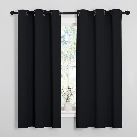 NICETOWN front view of two panels showing modern black grommet-top and full coverage