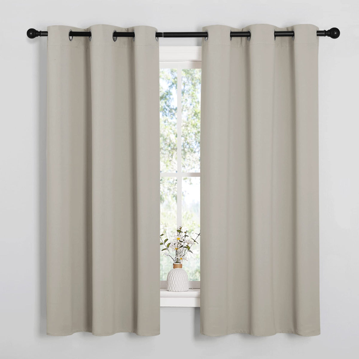 NICETOWN front view of 42x63 blackout curtains showing full coverage benefit